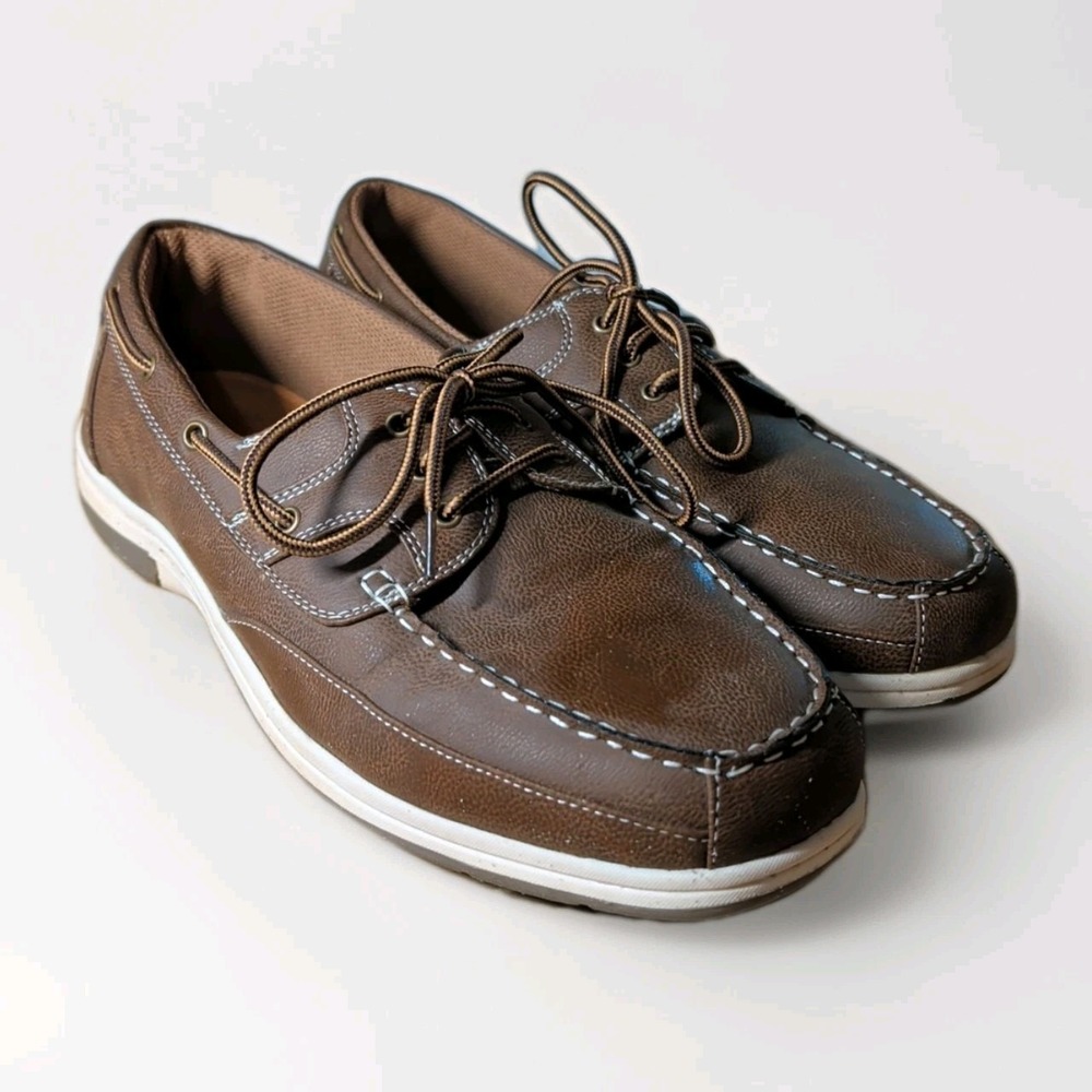 MEN`S DEER STAGS MITCH BOAT SHOES SIZE 13M DARK TAN  MEMORY FOAM INSOLES EUC